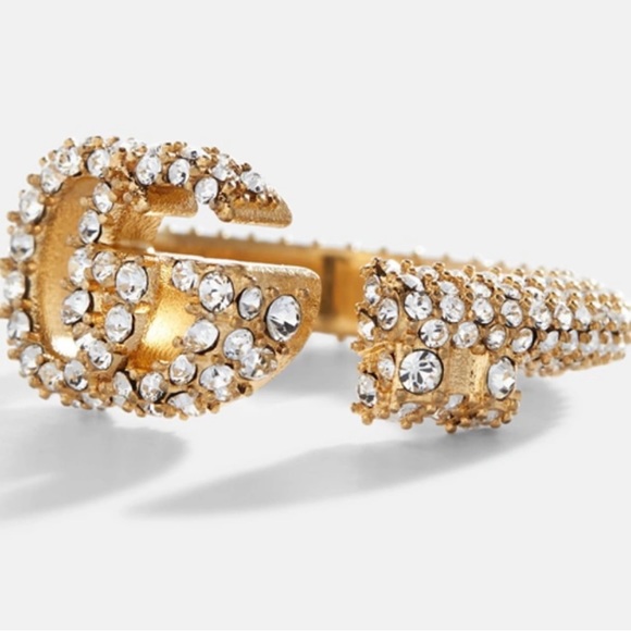 GUCCI 💕💎 Gold-Tone Gold Plated Crystal Embellishment Double G Ring - NWT - Picture 7 of 11